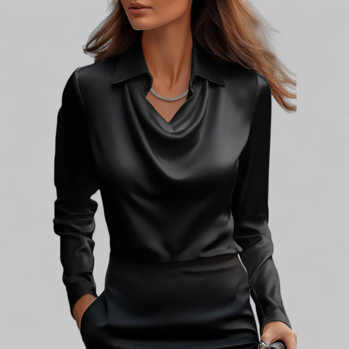 Rose | Women Draped Neck Long Sleeve Satin Blouse