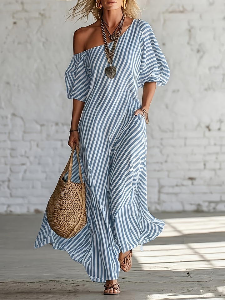 Helena - Striped One-Shoulder Summer Maxi Dress