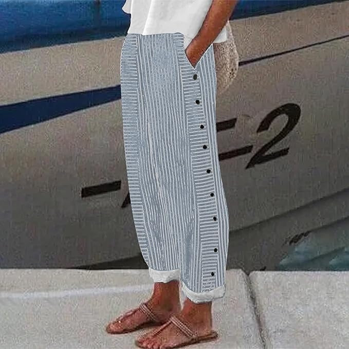 Sara - Women Striped Button-Accent Pants