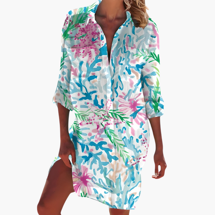 Lara - Spring Shirt Dress with Long Sleeves and Button Placket