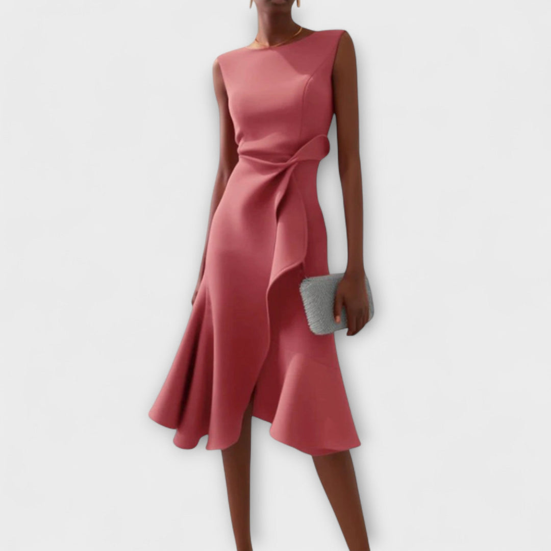 Sheila - Draped Asymmetric Midi Dress