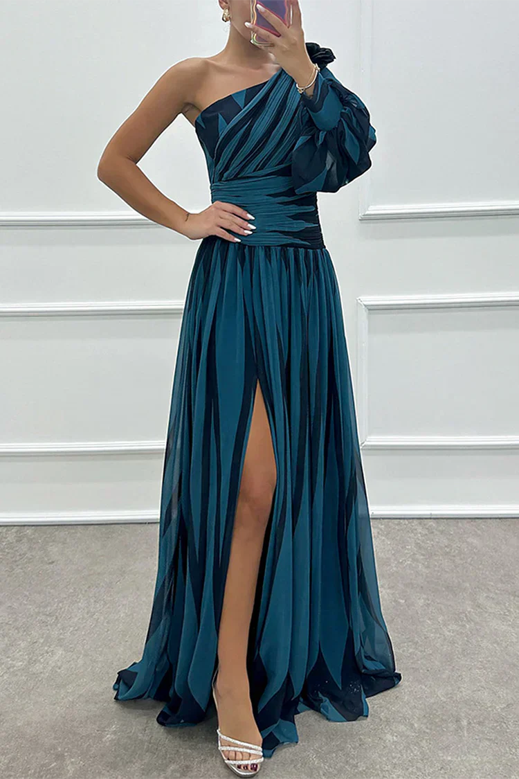 Bonnie - Formal Striped One Shoulder Maxi Dress