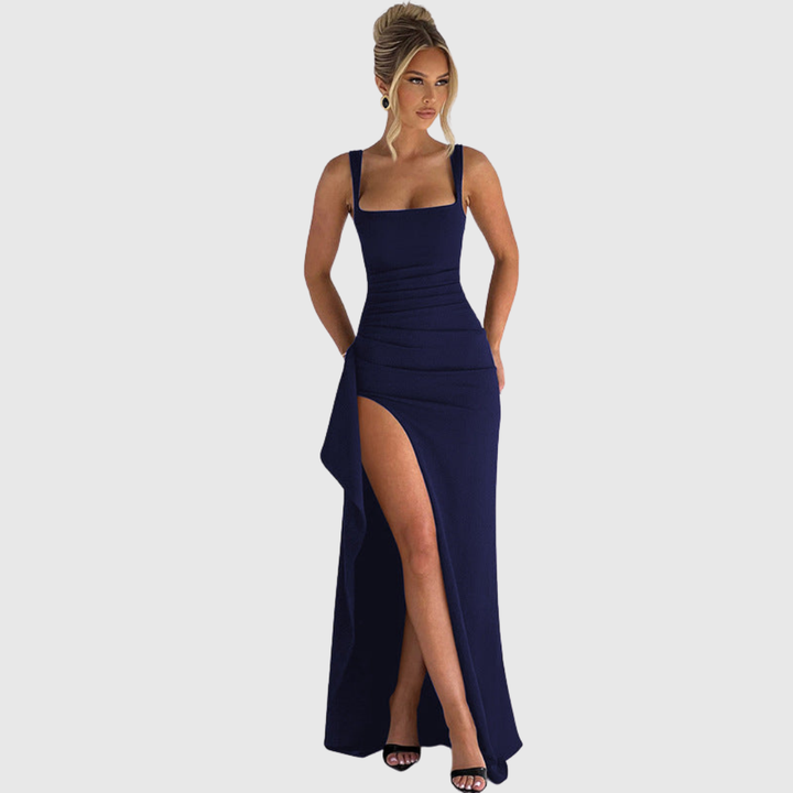 Cell - Chic Formal Slip Maxi Dress With Open Back
