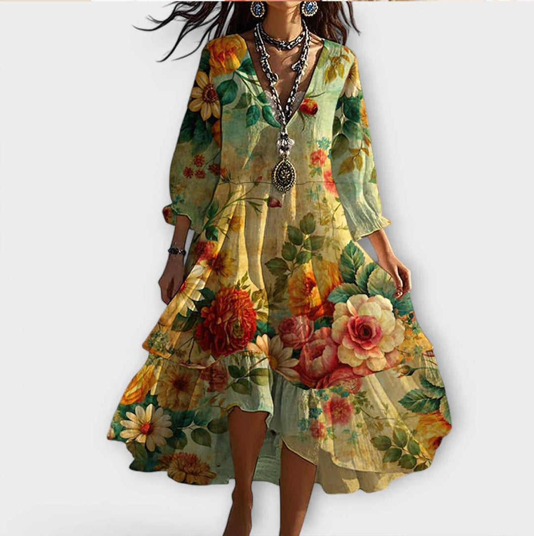 Michelle - Whimsical V-Neck Floral Dress