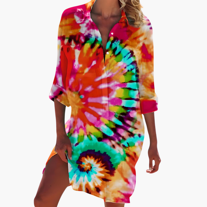 Lara - Spring Shirt Dress with Long Sleeves and Button Placket