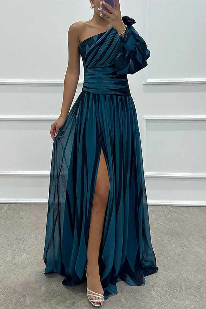 Bonnie - Formal Striped One Shoulder Maxi Dress
