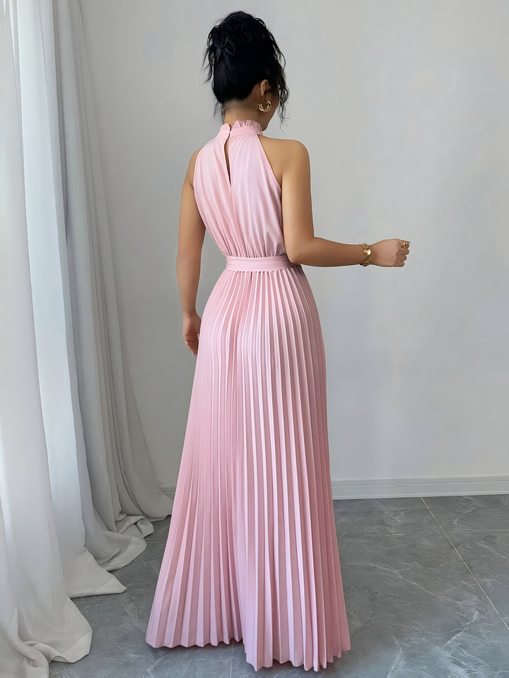 Rose - Sleeveless Pleated Waist-cinching Maxi Dress
