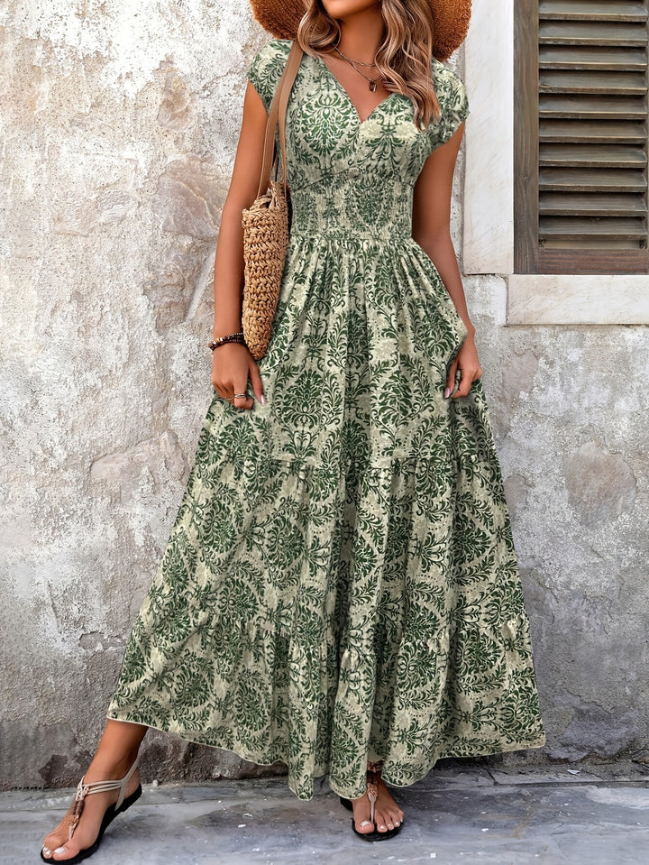 Laura - Printed Patchwork V-Neck Maxi Dress