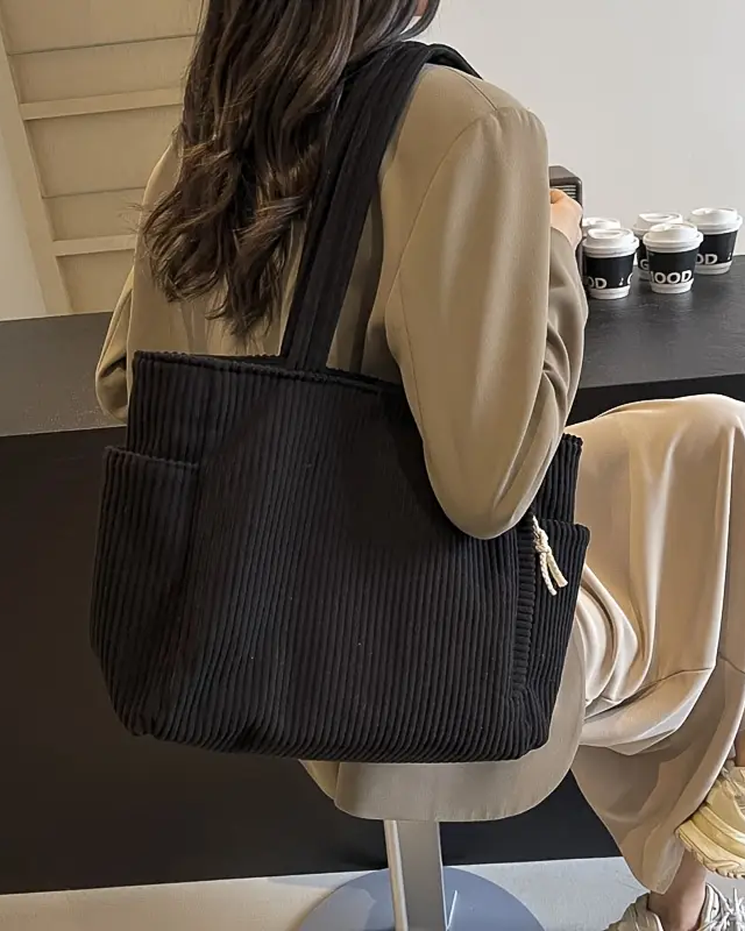 Lalevic – Ribbed Tote Bag Cord Detail Pockets
