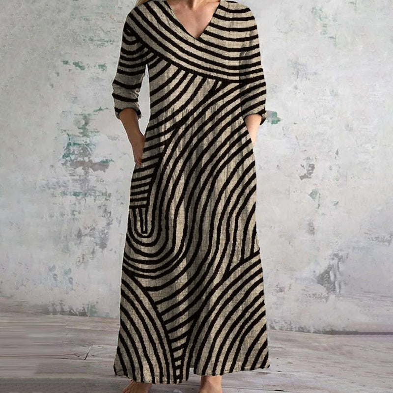 Bonnie - Women Vintage Striped Maxi Dress