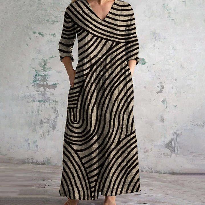 Bonnie - Women Vintage Striped Maxi Dress