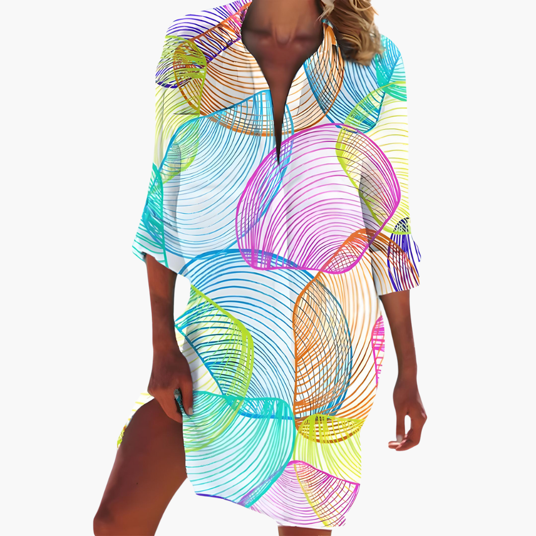 Lara - Spring Shirt Dress with Long Sleeves and Button Placket