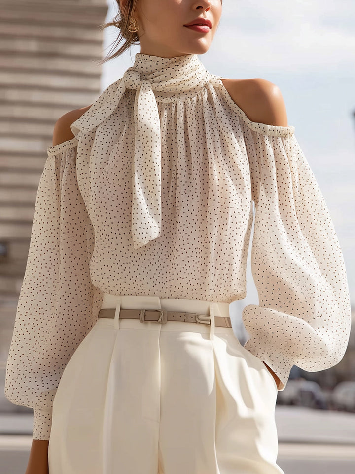 Verena - Polka Dot Cold-Shoulder Chiffon Blouse