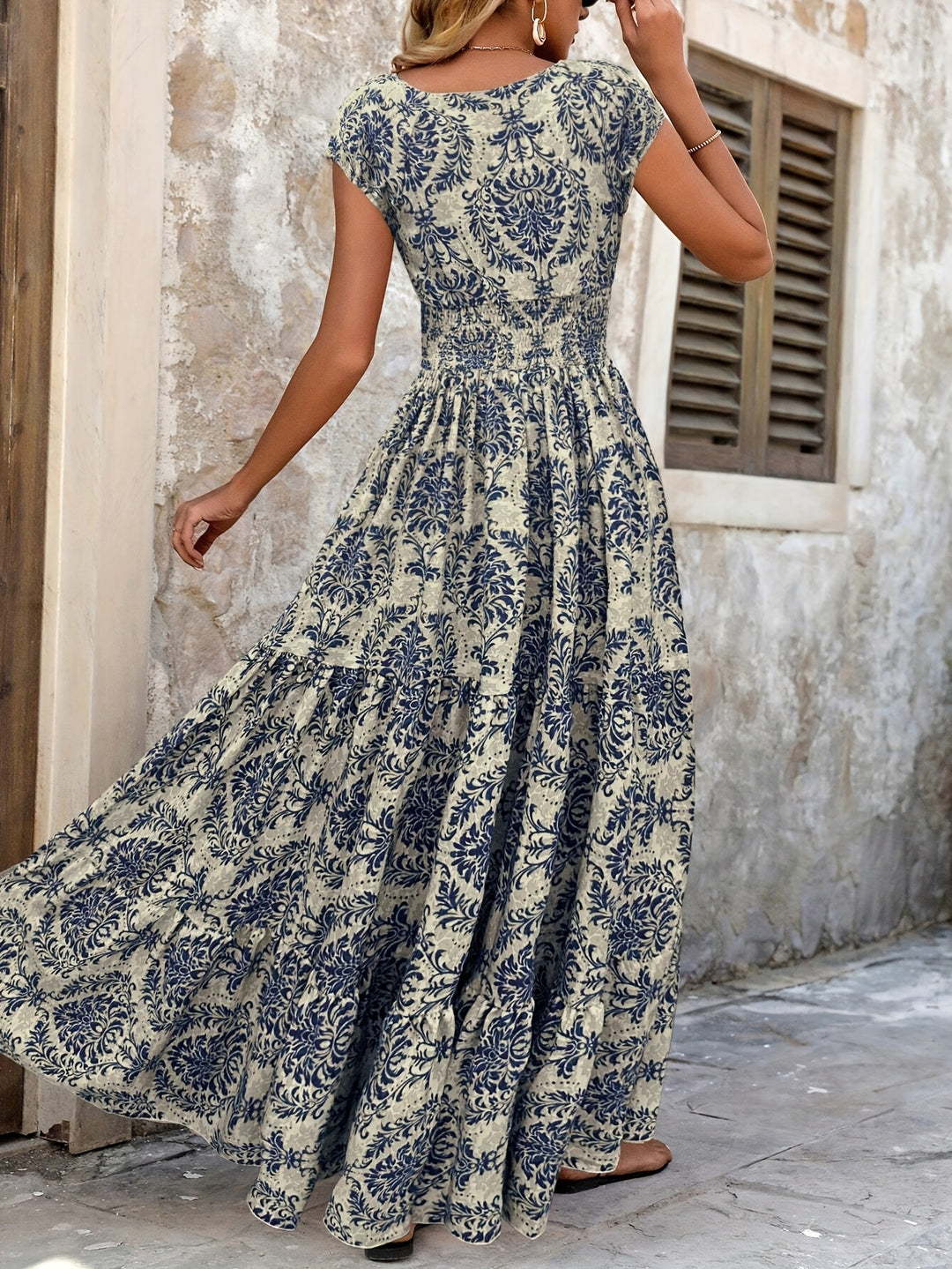 Laura - Printed Patchwork V-Neck Maxi Dress