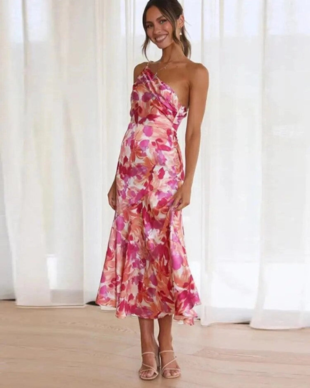 Kathy - Women’s Floral Maxi Dress with Asymmetrical Cut