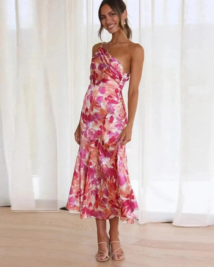 Kathy - Women’s Floral Maxi Dress with Asymmetrical Cut