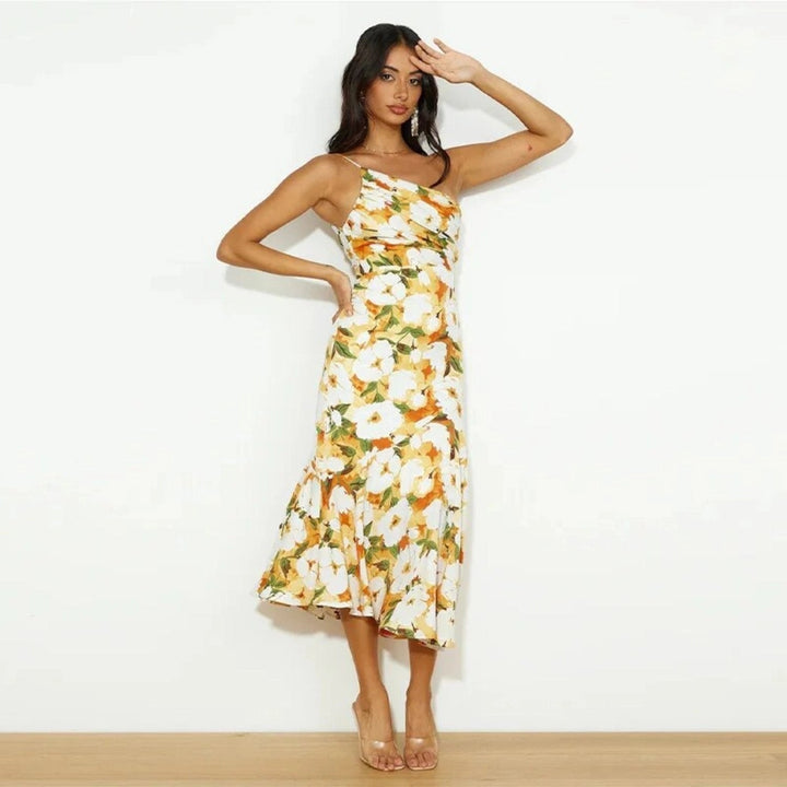 Kathy - Women’s Floral Maxi Dress with Asymmetrical Cut