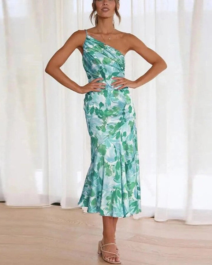 Kathy - Women’s Floral Maxi Dress with Asymmetrical Cut