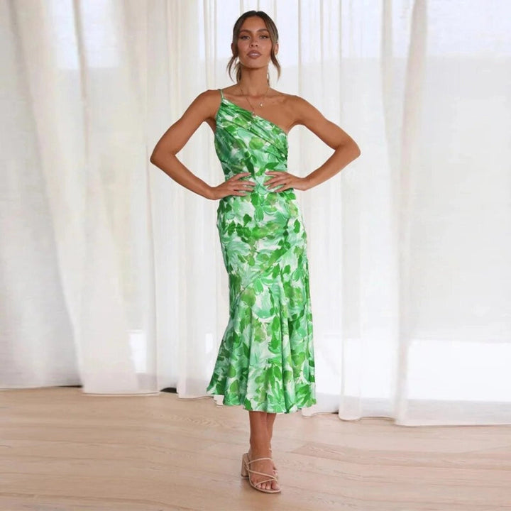 Kathy - Women’s Floral Maxi Dress with Asymmetrical Cut
