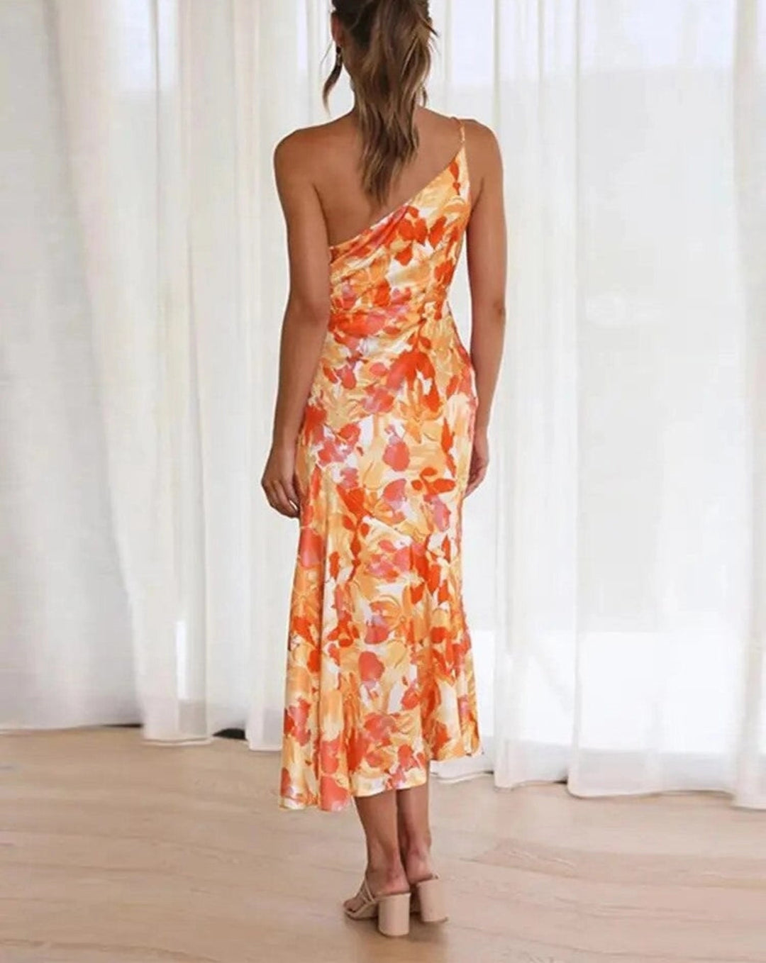 Kathy - Women’s Floral Maxi Dress with Asymmetrical Cut