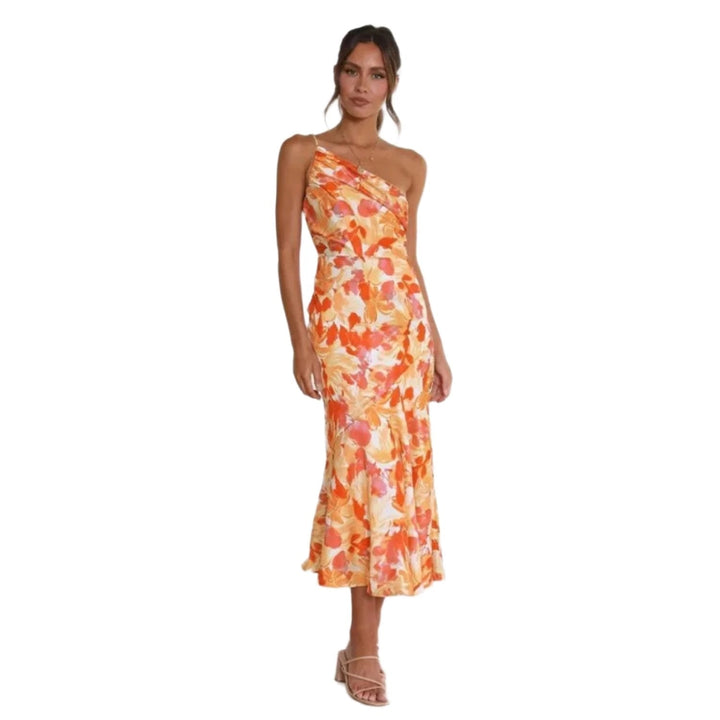 Kathy - Women’s Floral Maxi Dress with Asymmetrical Cut