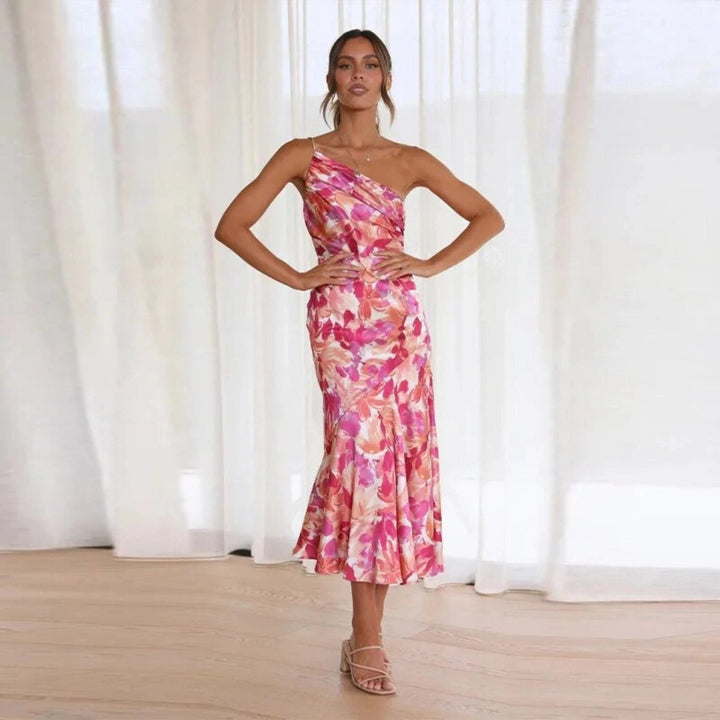 Kathy - Women’s Floral Maxi Dress with Asymmetrical Cut