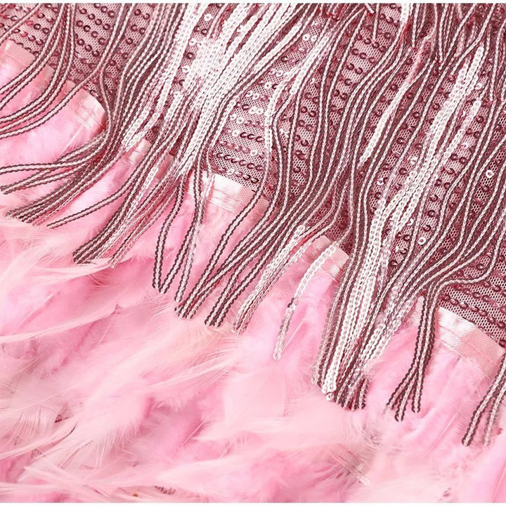 Matie - Elegant Feather Mini Cocktail Dress