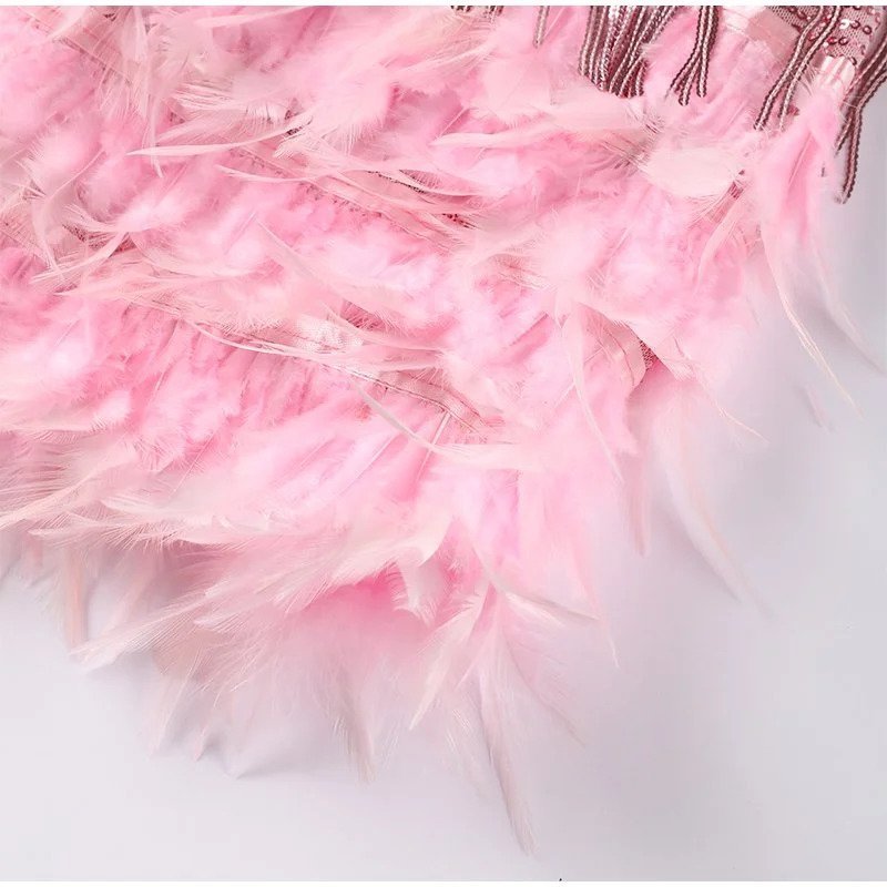 Matie - Elegant Feather Mini Cocktail Dress