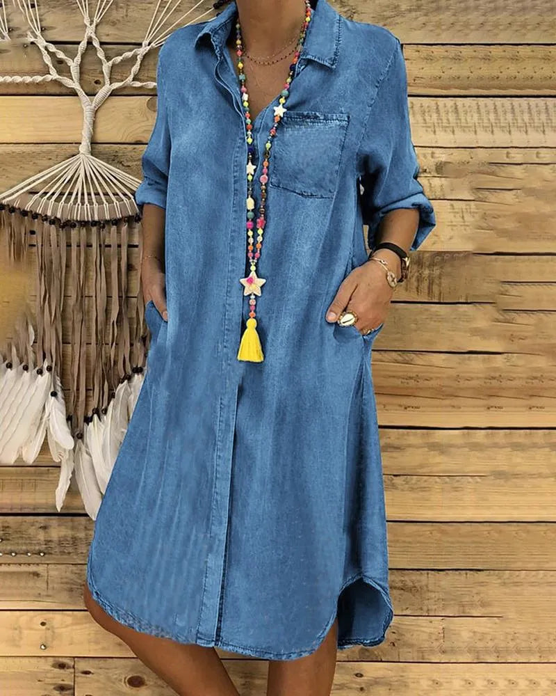 Bruna - Stylish Casual Denim Shirt Dress For Women