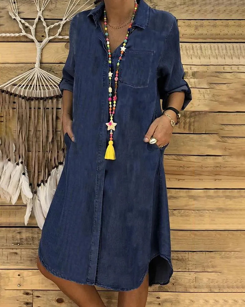 Bruna - Stylish Casual Denim Shirt Dress For Women