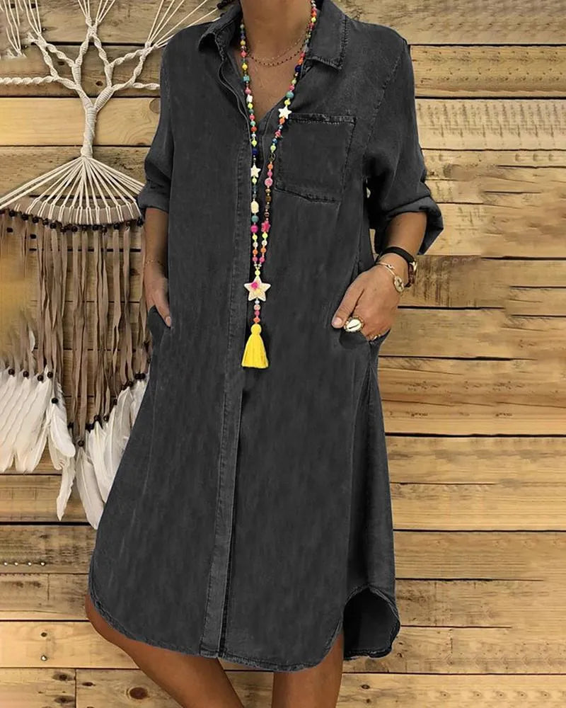 Bruna - Stylish Casual Denim Shirt Dress For Women