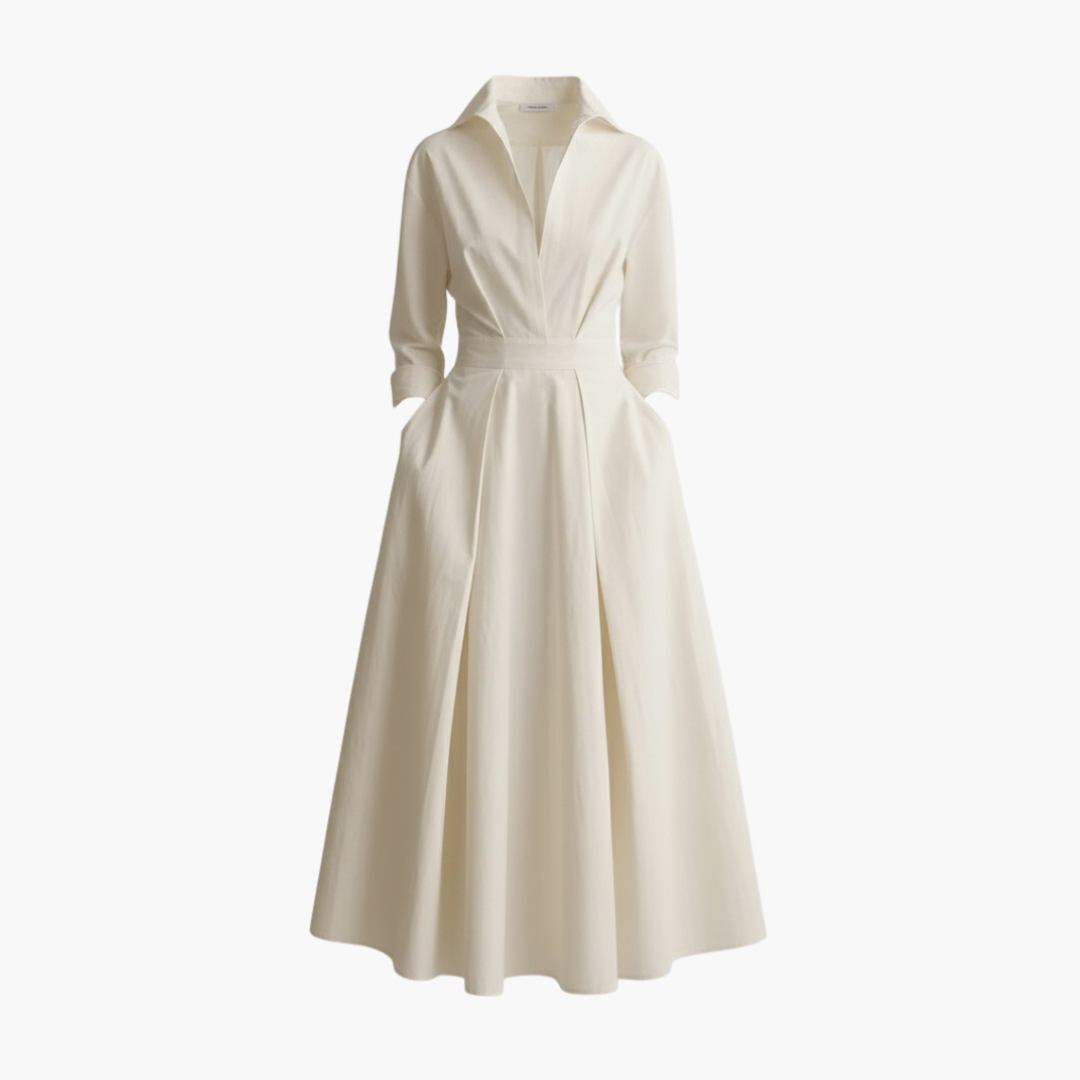 Bruna - Women’s V-Neck Long Shirt Dress