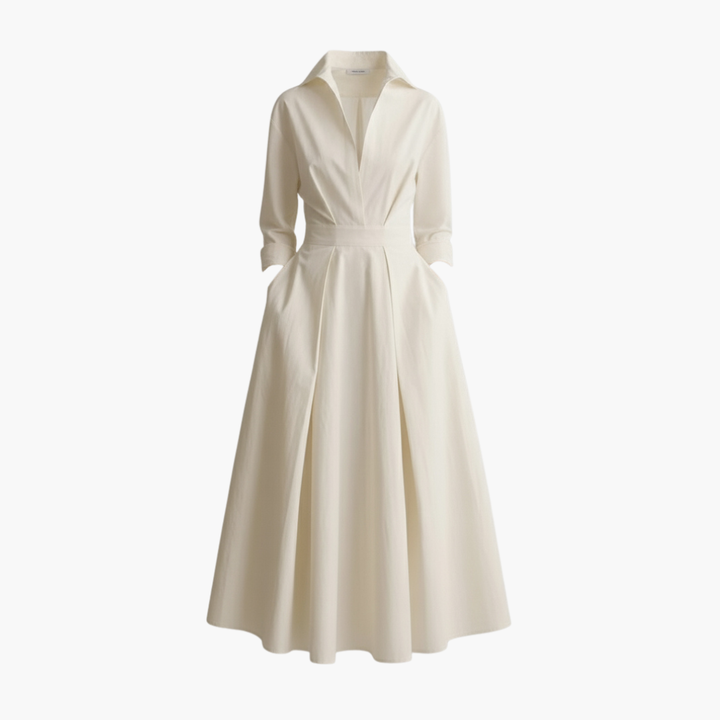 Bruna - Women’s V-Neck Long Shirt Dress