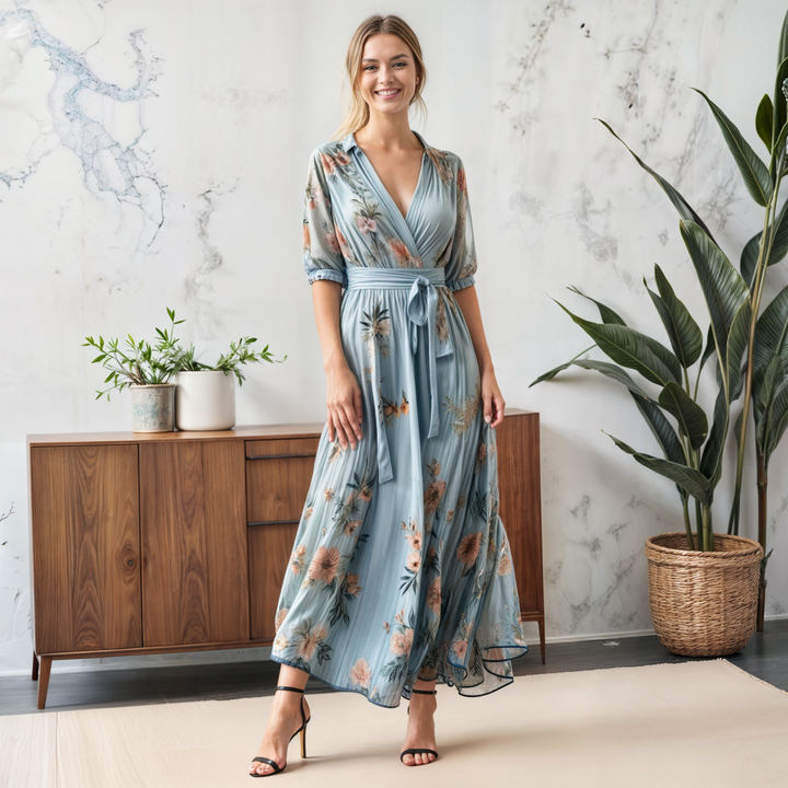 Stacey - Women V-Neck Midi Dress