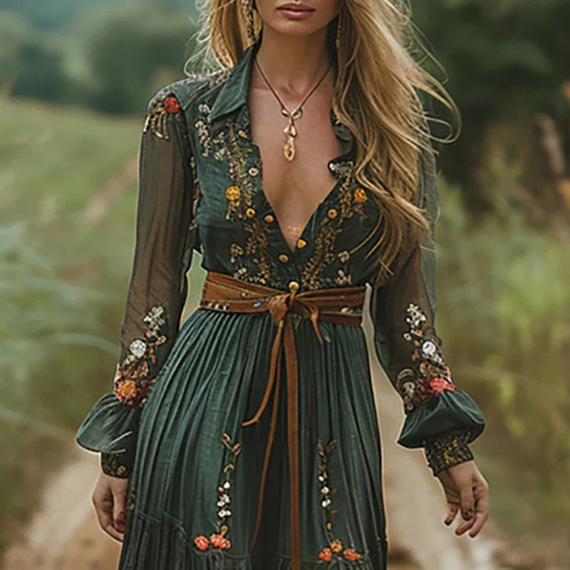 Selvara - Bohemian Floral Maxi Dress