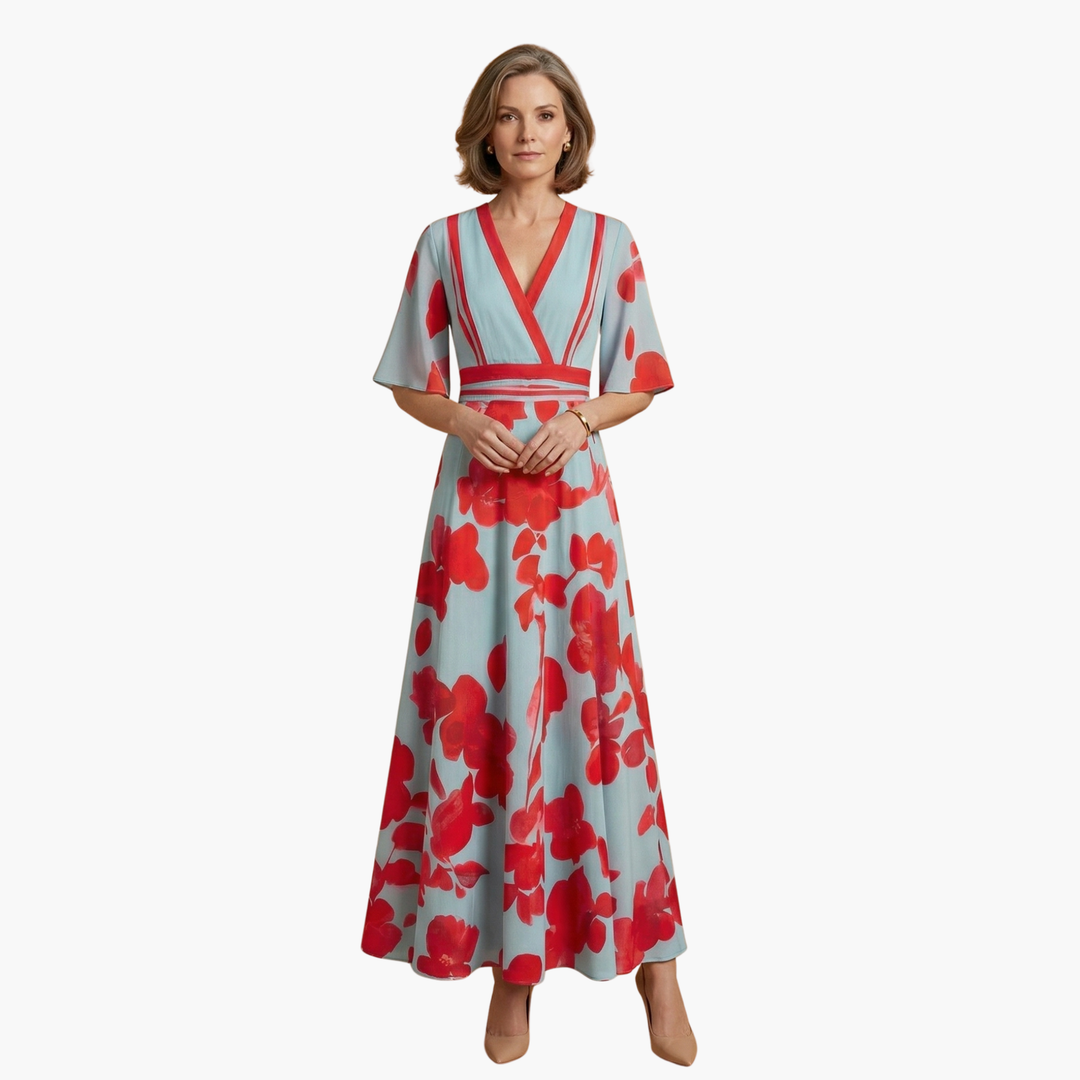 Floral Dress V-Neck for Women – Elegant &amp; Long