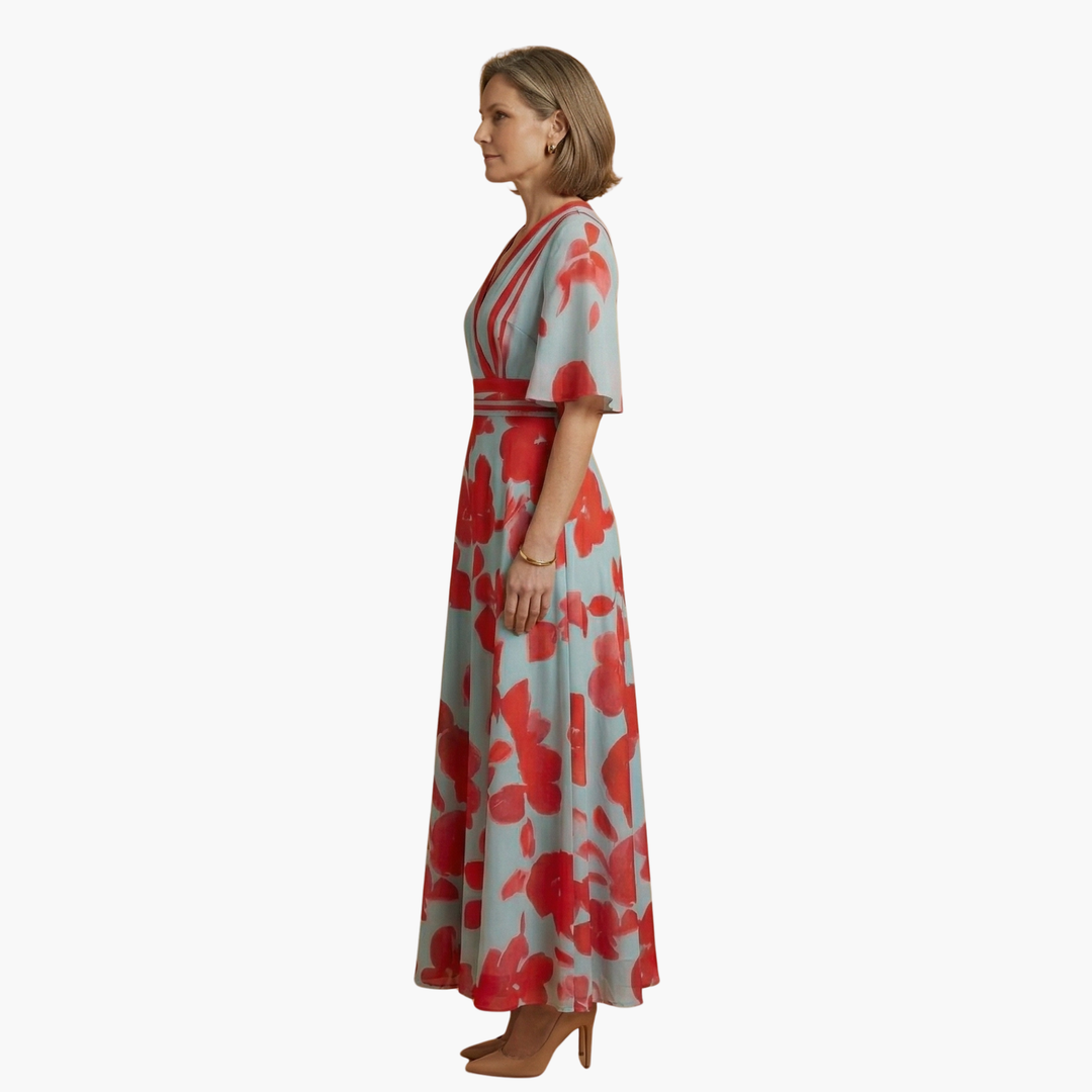 Floral Dress V-Neck for Women – Elegant &amp; Long