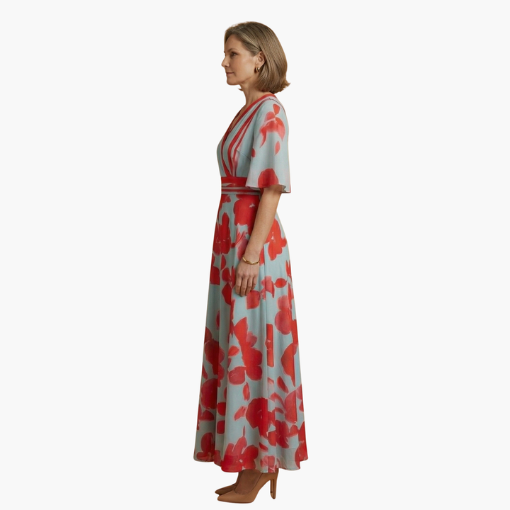 Floral Dress V-Neck for Women – Elegant &amp; Long