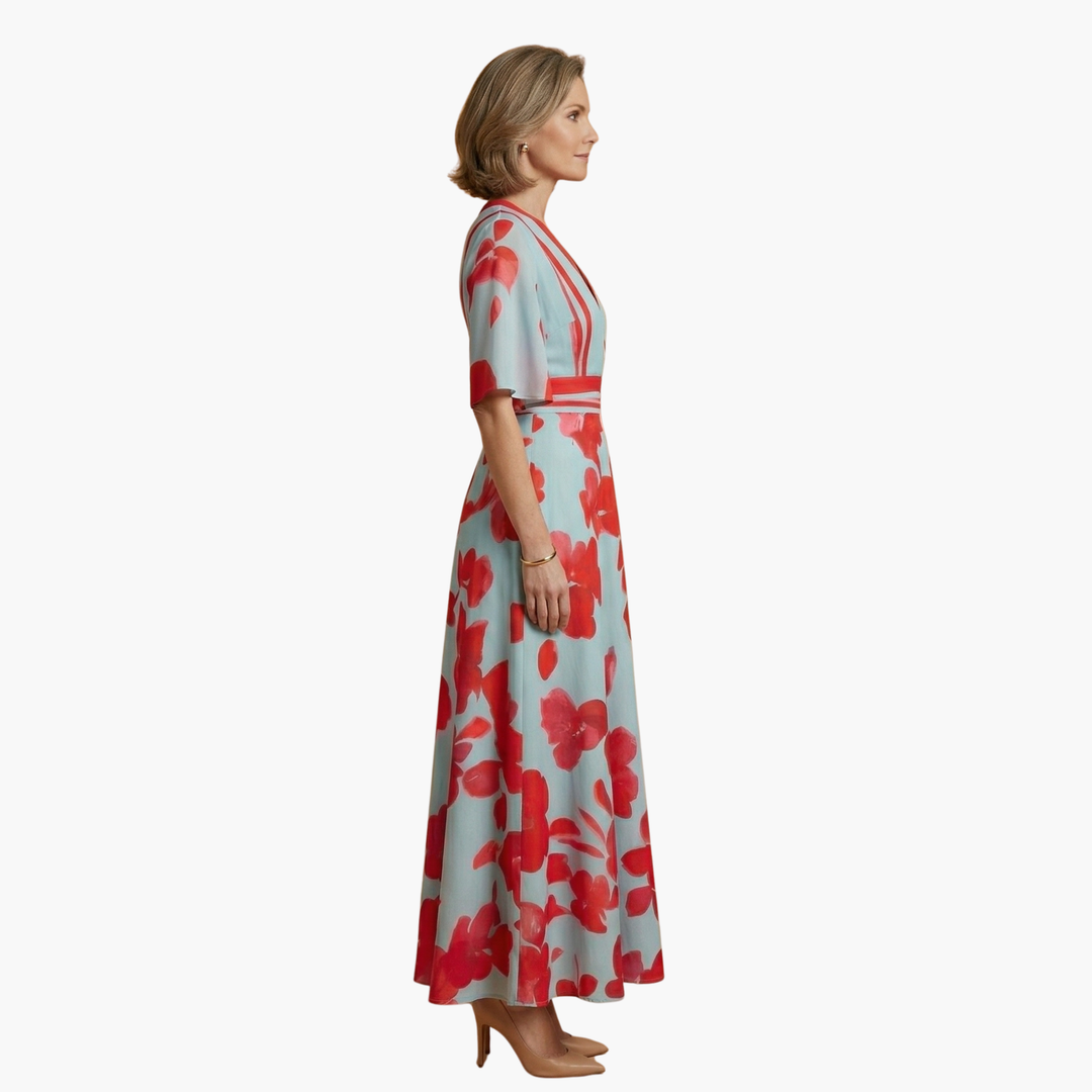 Floral Dress V-Neck for Women – Elegant &amp; Long
