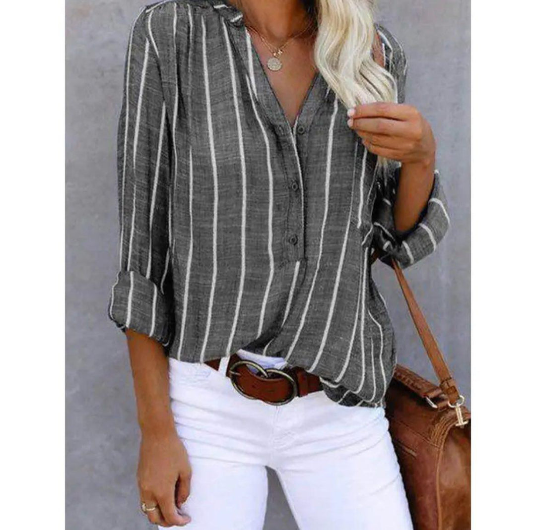 Candace - Striped V-Neck Casual Blouse
