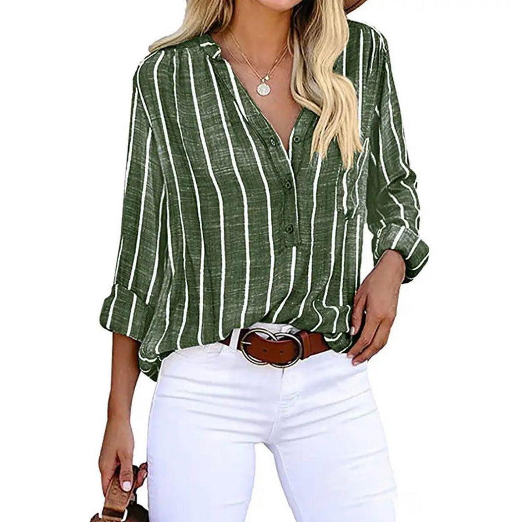 Candace - Striped V-Neck Casual Blouse
