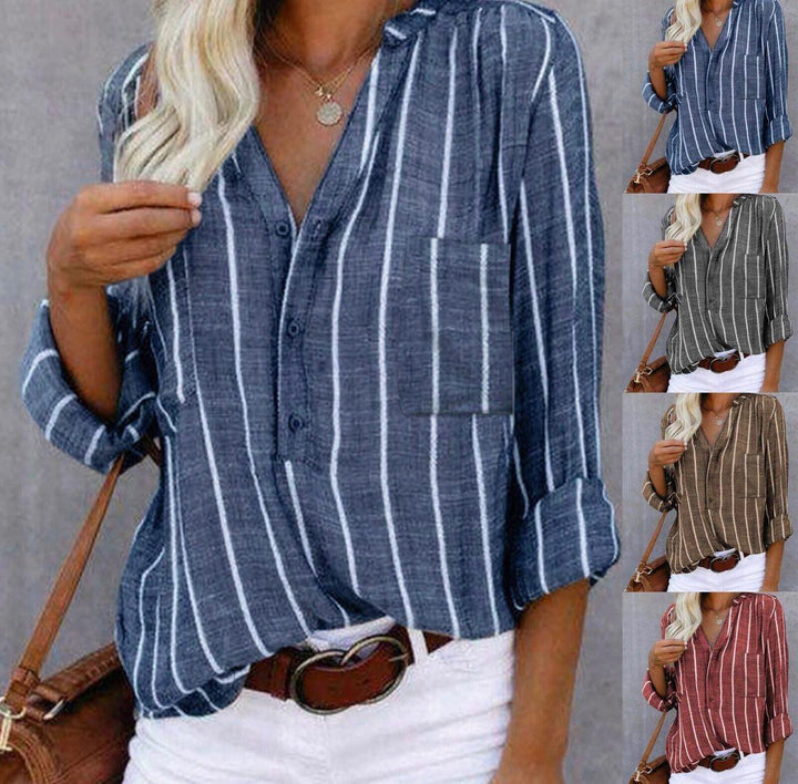Candace - Striped V-Neck Casual Blouse