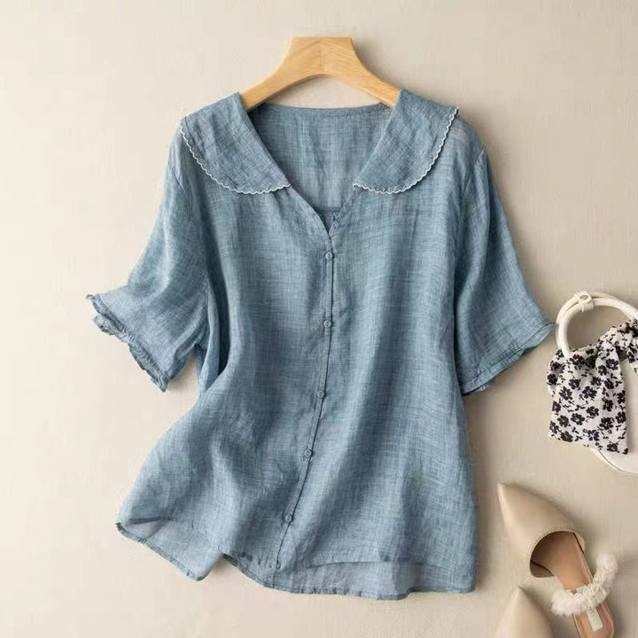 Kristi - Vintage V-Neck Summer Blouse