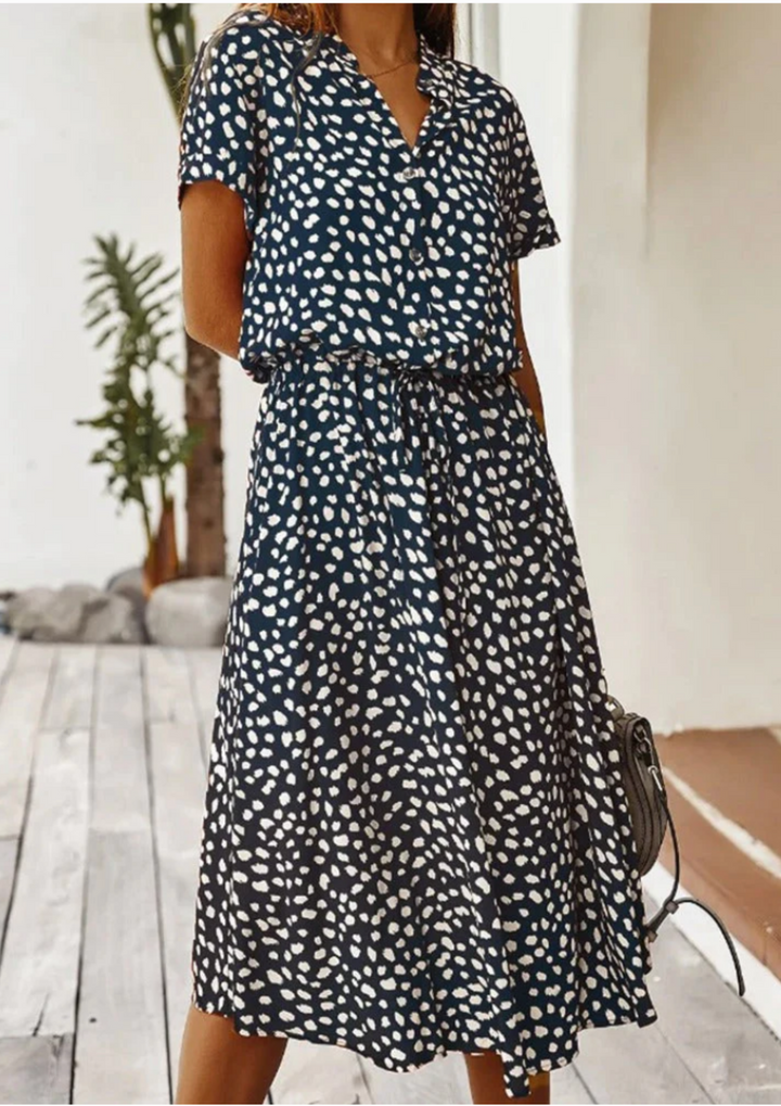 Sienna - Spotted Print Button-Down Midi Dress For Women