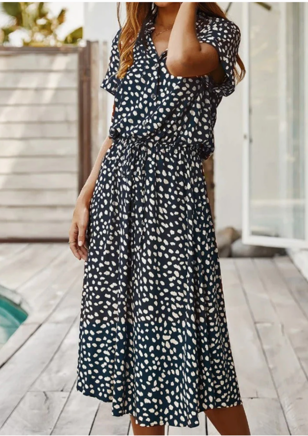 Sienna - Spotted Print Button-Down Midi Dress For Women