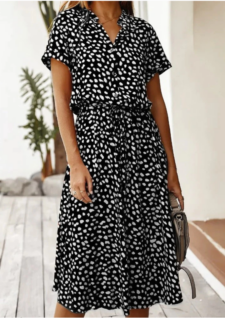 Sienna - Spotted Print Button-Down Midi Dress For Women