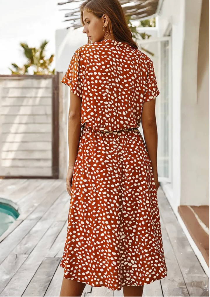 Sienna - Spotted Print Button-Down Midi Dress For Women