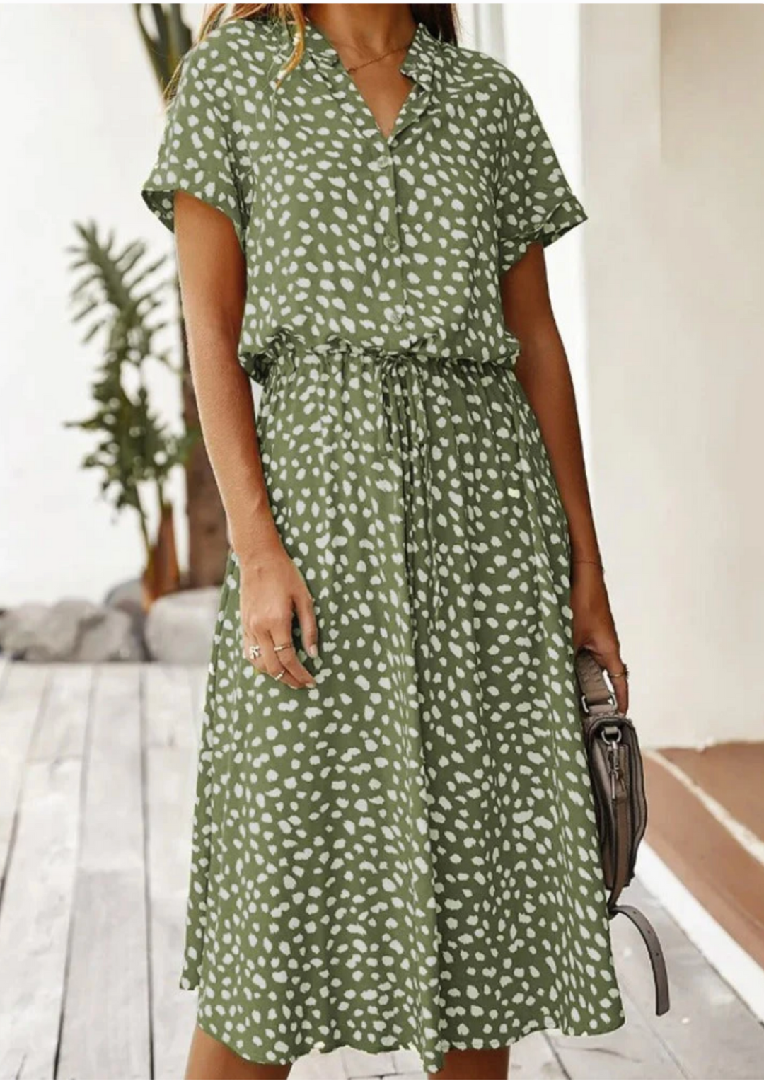 Sienna - Spotted Print Button-Down Midi Dress For Women
