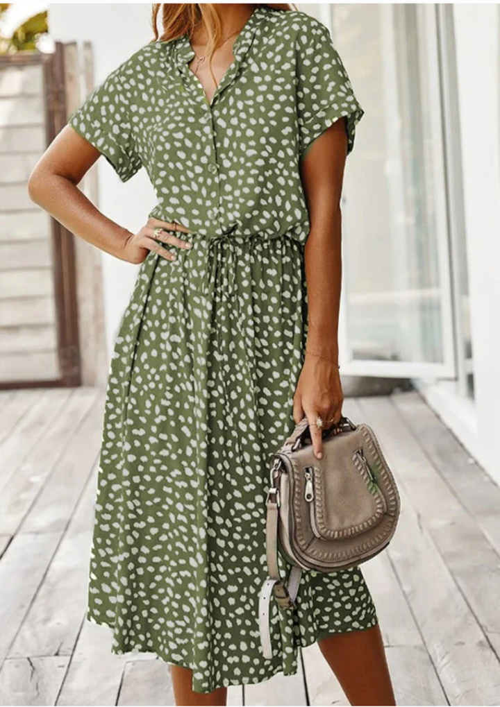 Sienna - Spotted Print Button-Down Midi Dress For Women