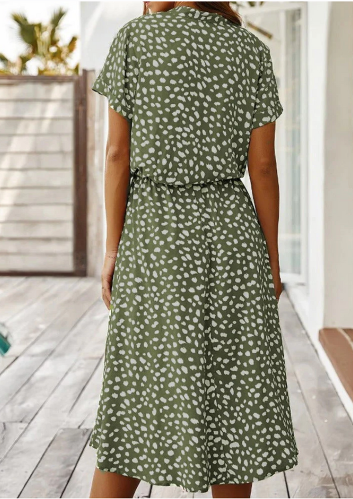 Sienna - Spotted Print Button-Down Midi Dress For Women